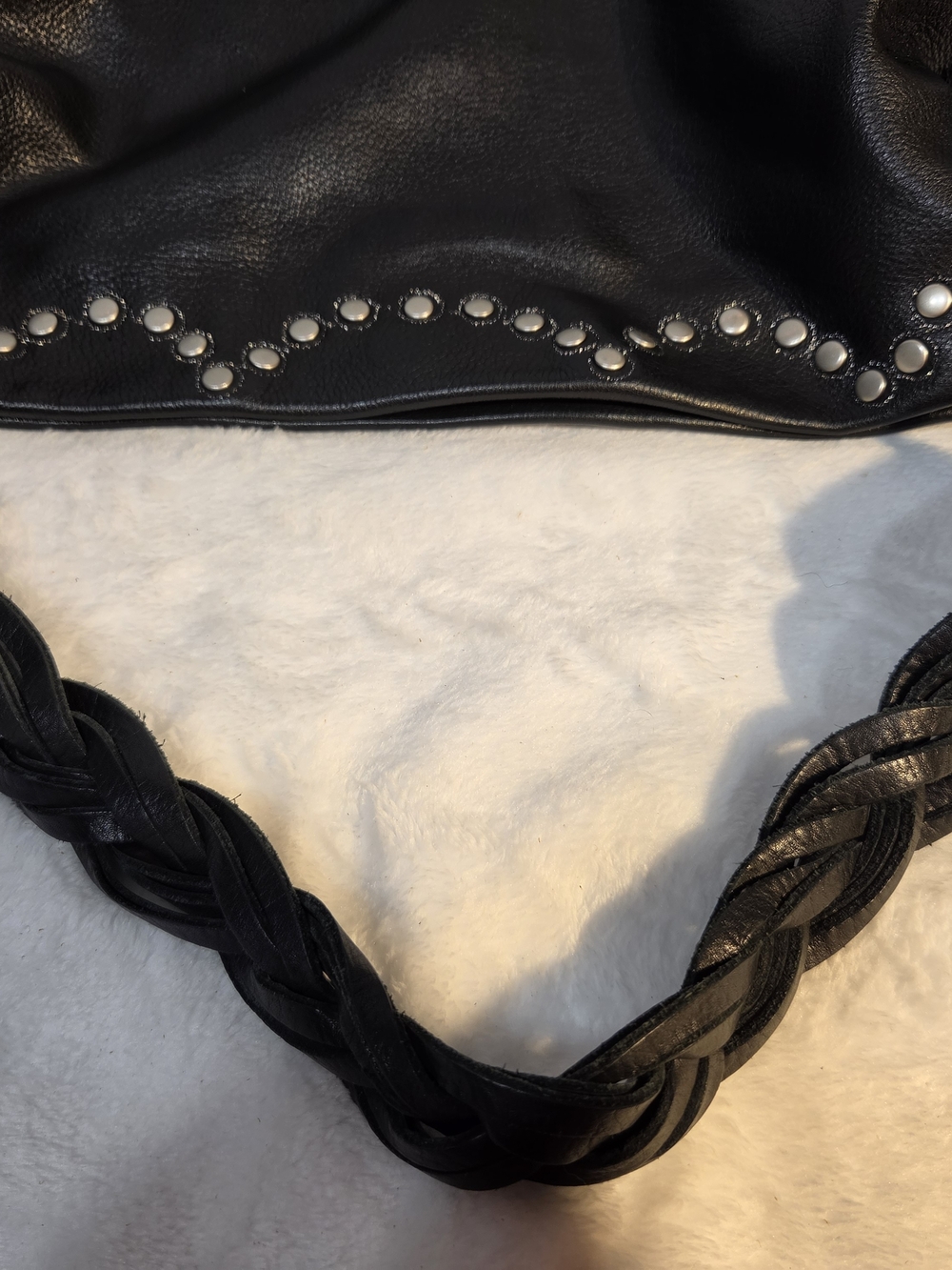 Betsey Johnson Black Braided-Handle Studded Shoulder Bag - Picture 7 of 12